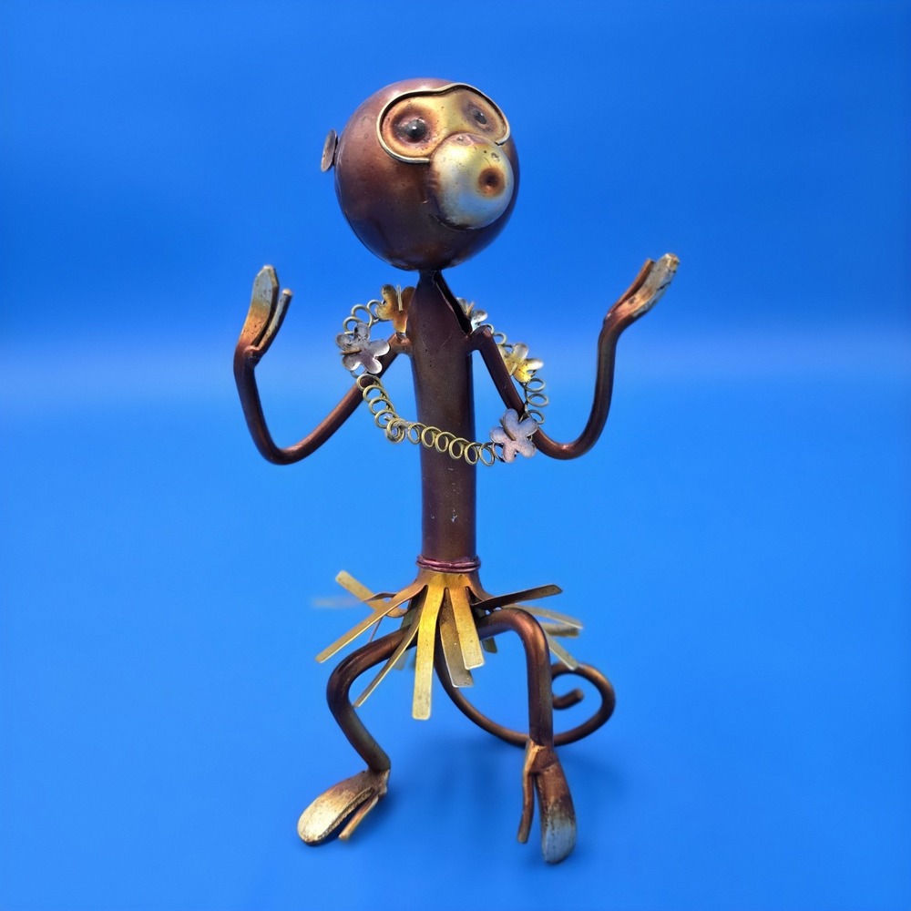 Modern Metal Sculpture Figurine of Dancing Monkey 9 Inches